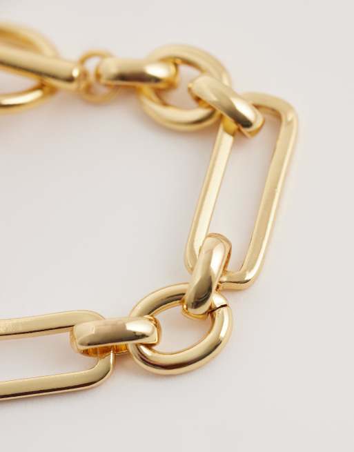 Orelia rectangular link T-Bar bracelet in 18k gold plated, 2 of 3