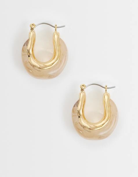 Orelia resin molten detail hoops in 18ct gold plated - view 1