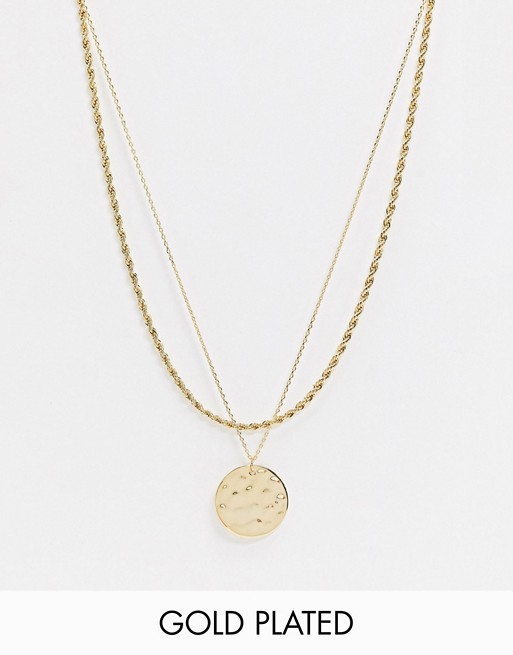 Orelia rope and coin pendant necklace in gold plated