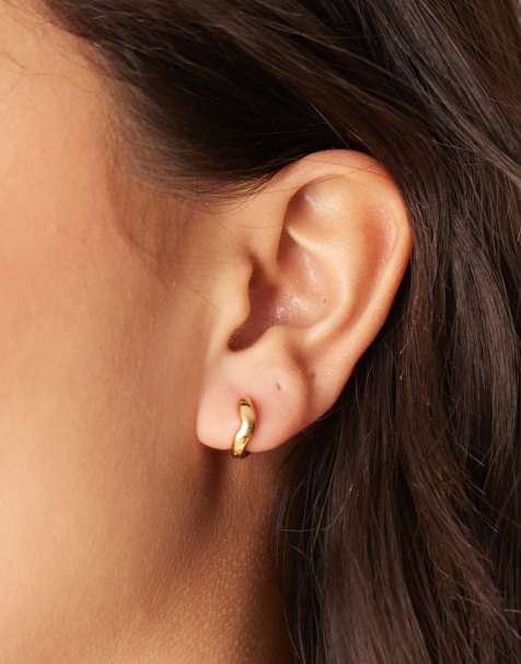 Orelia round wave huggie hoop earrings  in 18k gold plated - view 1