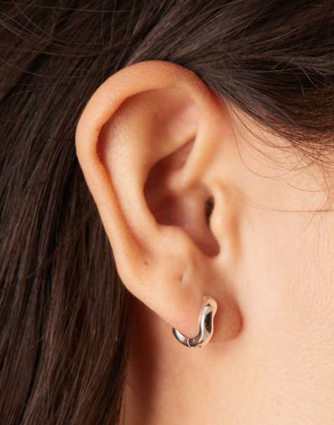 Orelia round wave huggie hoop earrings in sterling silver plated - view 1