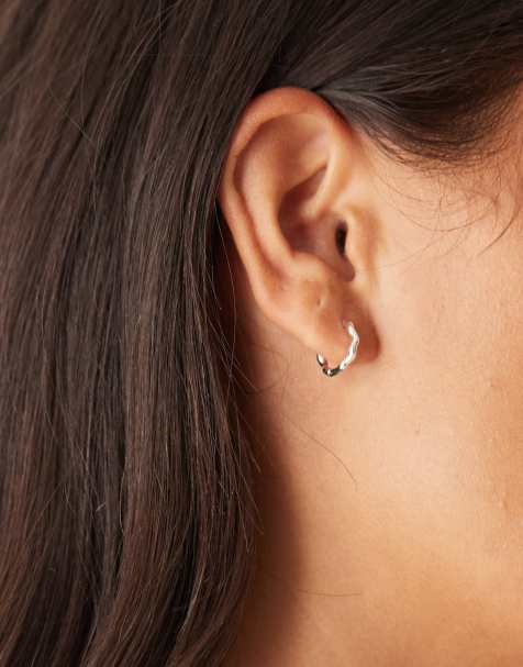 Orelia round wave huggie hoop earrings in sterling silver plated - view 1