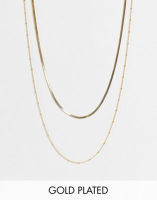 Orelia satellite & flat chain multirow necklace in gold plate - ASOS Price Checker