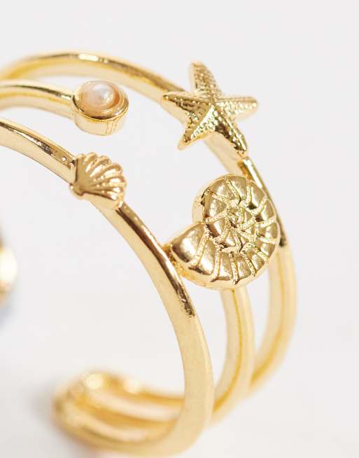Orelia seaside open caged adjustable ring in 18k gold plated, 2 of 3