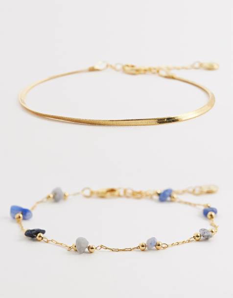 Orelia semi precious and snake chain stacking bracelet in 18k gold plated - view 1