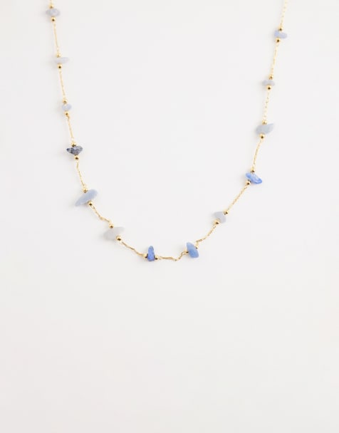 Orelia semi precious chip stationed necklace in 18k gold plated - view 1