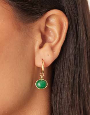 Orelia Orelia semi precious green stone drop hoop earrings in 18k gold plated
