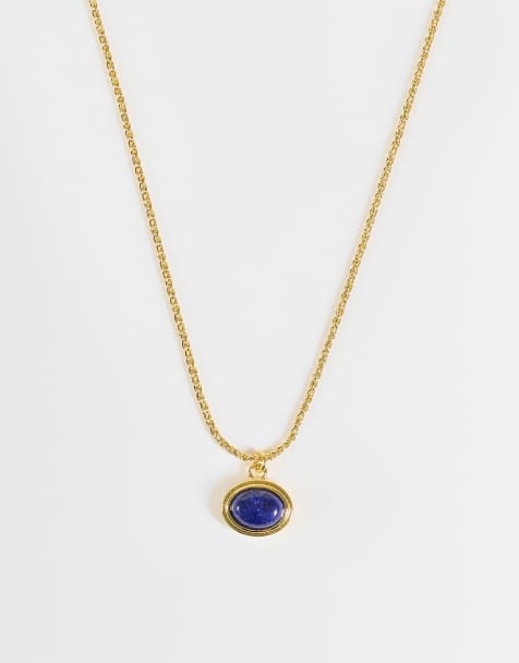 Orelia semi precious lapis charm necklace in 18k gold plated - view 1