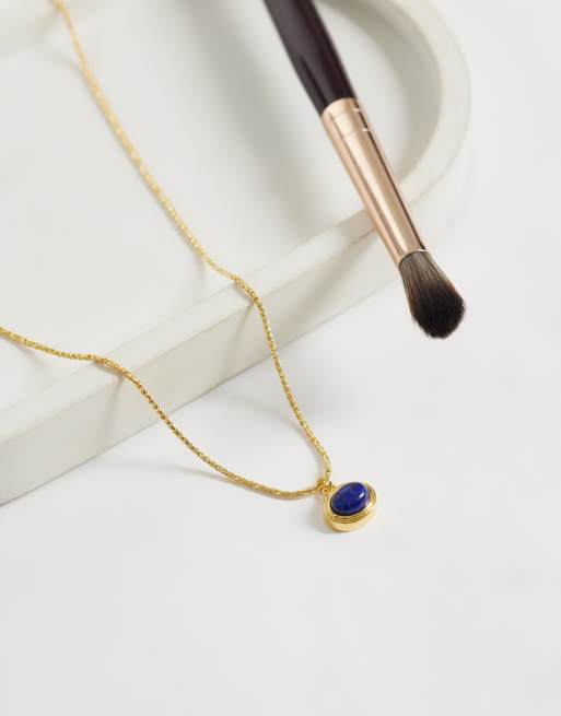 Orelia semi precious lapis charm necklace in 18k gold plated, 2 of 4