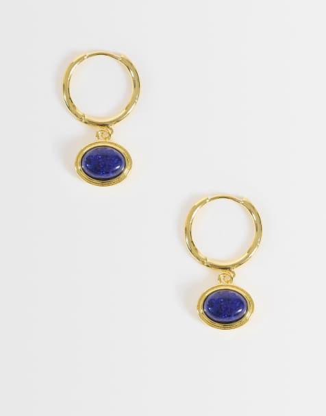 Orelia semi precious lapis drop earrings in 18k gold plated - view 1