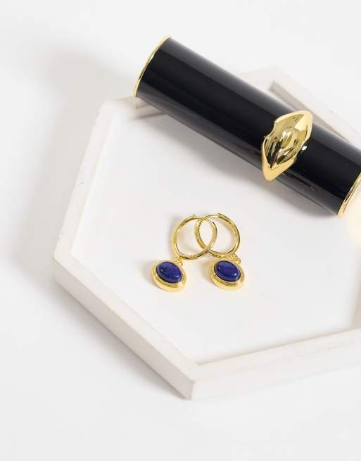 Orelia semi precious lapis drop earrings in 18k gold plated, 2 of 5