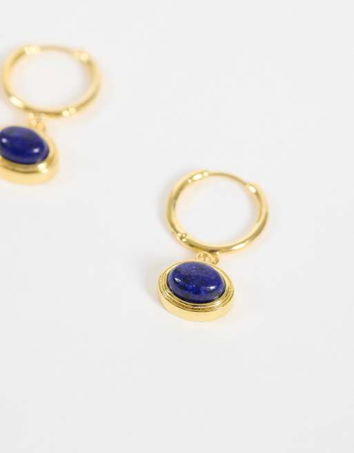 Orelia semi precious lapis drop earrings in 18k gold plated, 3 of 5