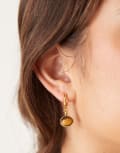 [Orelia] Orelia semi precious tiger's eye stone drop hoop earrings in 18k gold plated No Size Pale Gold
