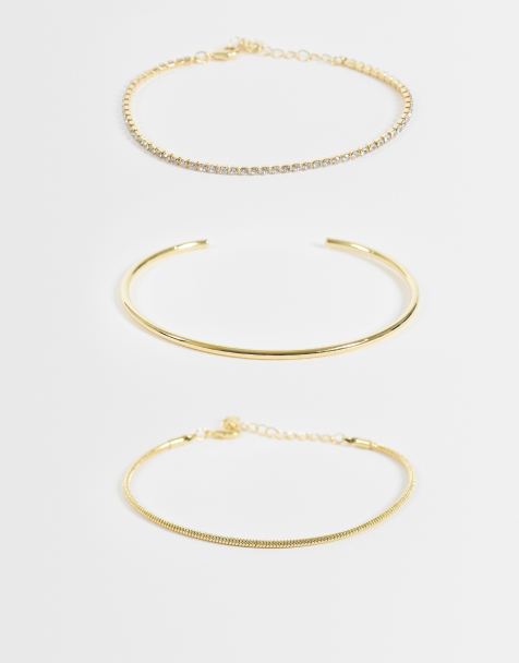 Orelia set da 3 bracciali: tennis sottile, con maglia snake e rigido, placcati in oro 18k - view 1