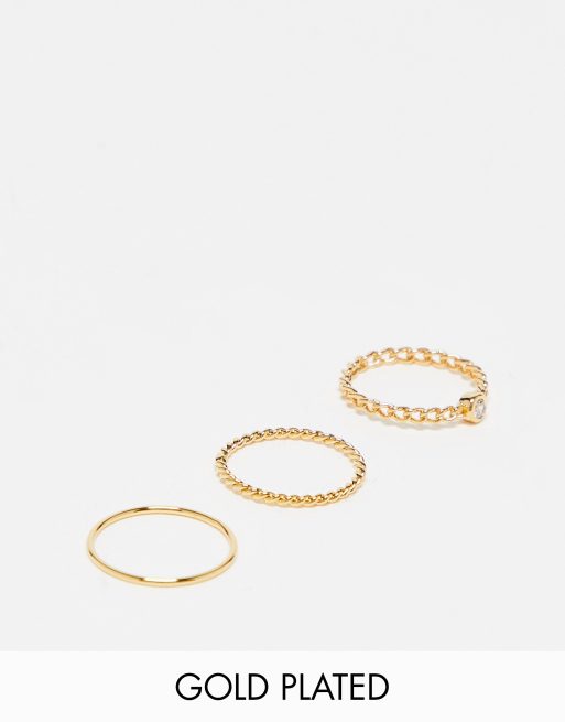 Orelia - Set van 18k vergulde ringen met kristal en touwontwerp