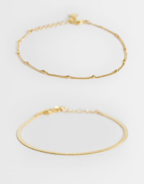 Orelia set van 2 armbanden met satelliet- en curb chain in 18kt verguld goud - view 1