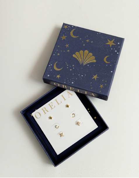 Orelia - set van 3 hemelse pave vergulde oorknopjes met geschenkdoos - view 1