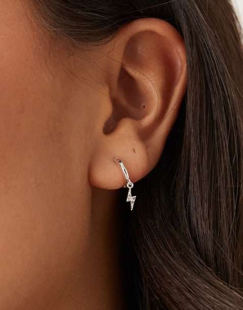 Orelia – Små creoler med blixthängen med pavé i sterlingsilver - view 1