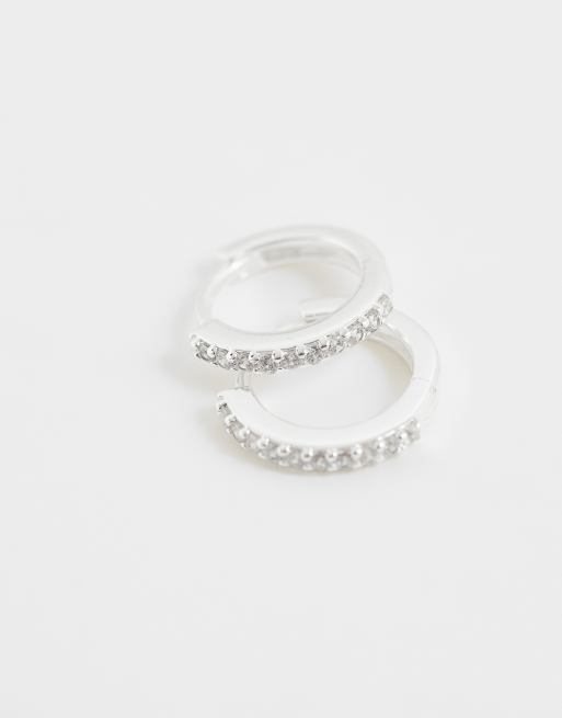 Orelia små huggie-creoler med kristaller i silverplätering, 3 av 4