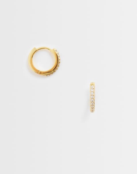 Orelia small crystal huggie hoop earrings in 18k gold plated - view 1