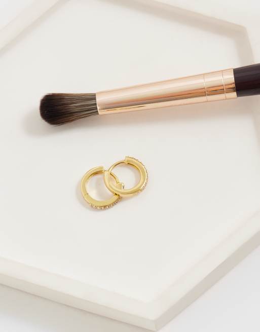 Orelia small crystal huggie hoop earrings in 18k gold plated, 2 of 4