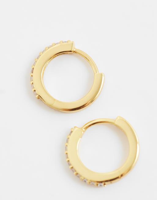 Orelia small crystal huggie hoop earrings in 18k gold plated, 3 of 4