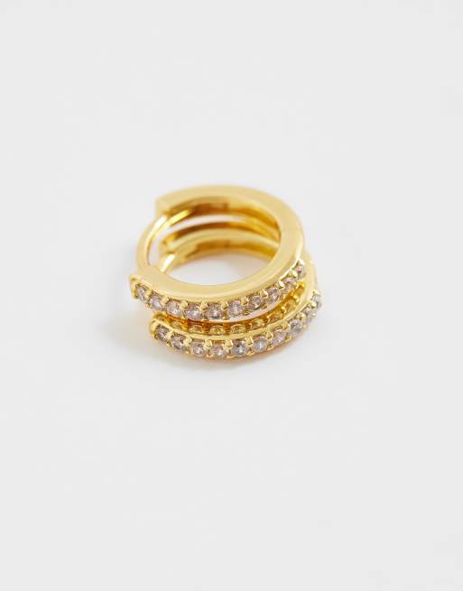 Orelia small crystal huggie hoop earrings in 18k gold plated, 4 of 4