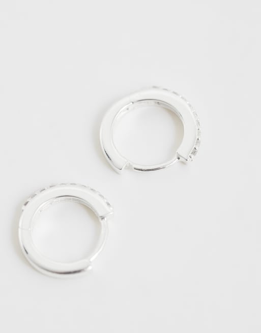 Orelia small crystal huggie hoop earrings in silver plated, 4 of 4