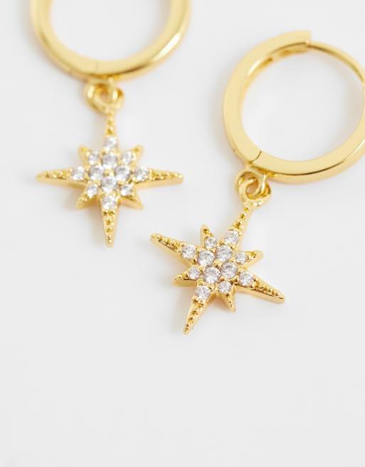 Orelia starburst charm huggie hoop earrings in 18k gold plated, 4 of 4