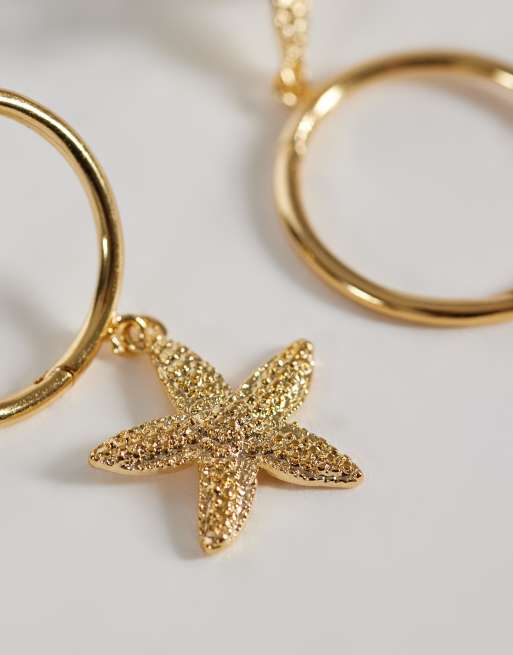 Orelia starfish mid hoop earrings 18k gold plated, 4 of 4