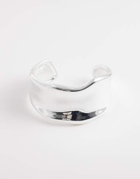 Orelia - Statement brede armband van gesmolten metaal in zilver - view 1