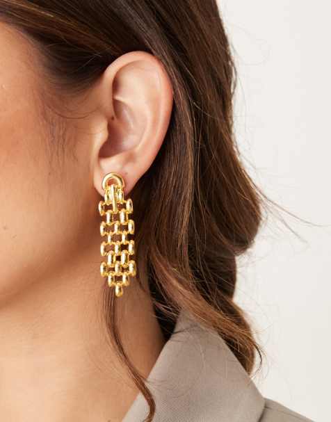 Orelia statement chain drop earrings in 18k gold plated - view 1