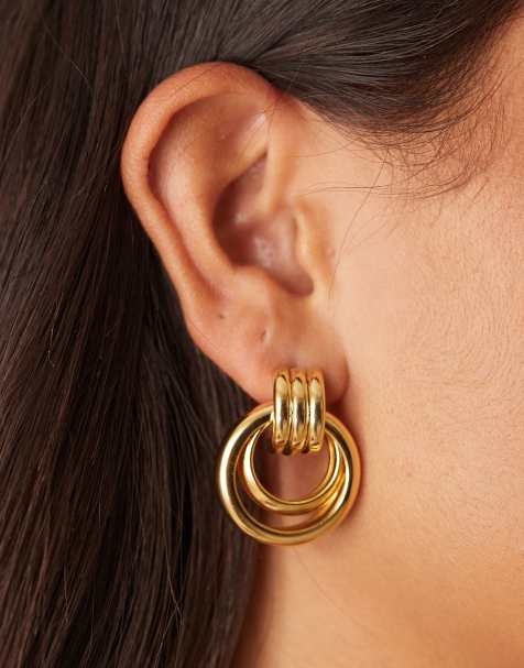 Orelia statement doorknocker earrings in 18k gold plated - view 1