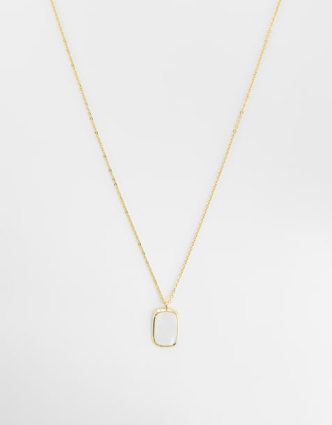 Orelia statement faux mother of pearl long necklace in 18k gold plated - view 1
