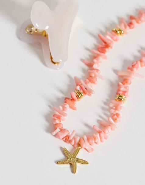 Orelia – Statement-halsband med 18k guldplätering och rosa korallflisor och sjöstjärna - view 1