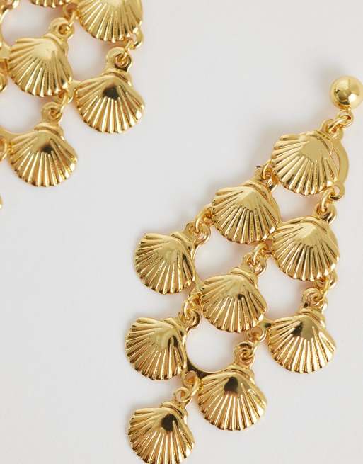 Orelia statement shell chandelier earrings 18k gold plated, 3 of 4