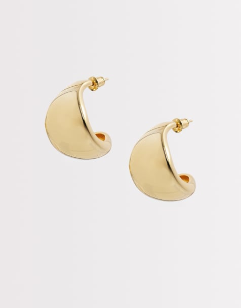 Orelia statement taper metal hoop earrings in 18k gold plated - view 1