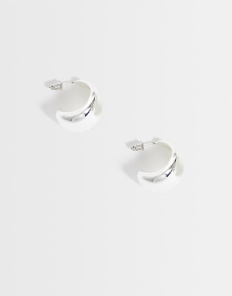 Orelia statement taper metal hoop earrings in 925 silver plated - view 1