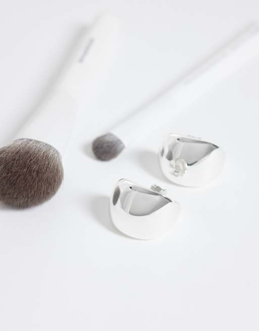 Orelia statement taper metal hoop earrings in 925 silver plated, 2 of 4