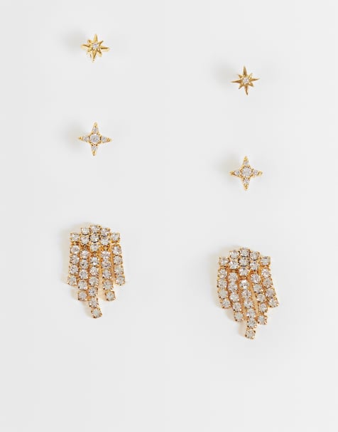 Orelia statement waterfall earring 3 pack in 18k gold plated - view 1
