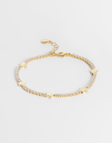 Orelia stationed star tennis bracelet in 18k gold plated - view 1
