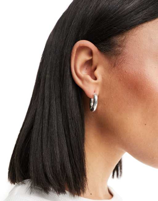 Orelia sterling silver chubby mid size hoop earrings, 3 of 4