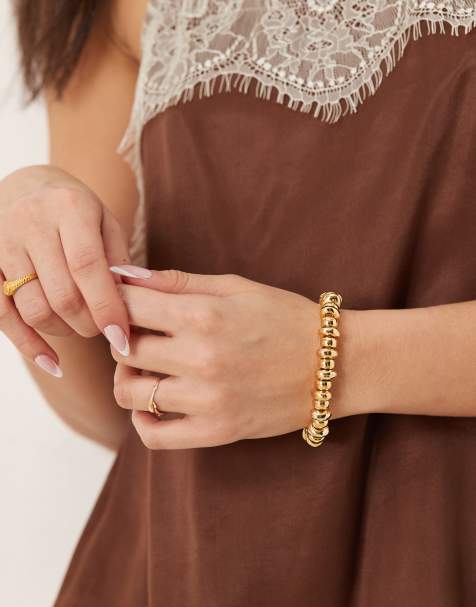Orelia – Stretch-Armband mit polierten Metall-Nuggets in 18 Karat Vergoldung - view 1