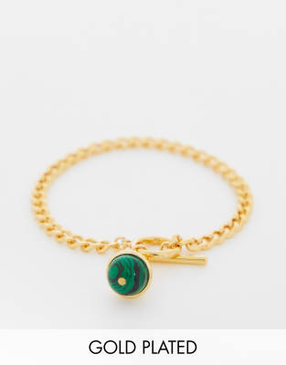 Orelia Orelia t bar bracelet with semi-precious malachite stone in gold plate
