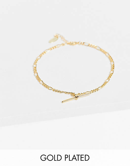 Orelia t-bar figaro chain anklet in gold plate