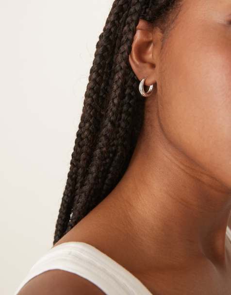 Orelia tapered hoop earrings in sterling silver plated - view 1