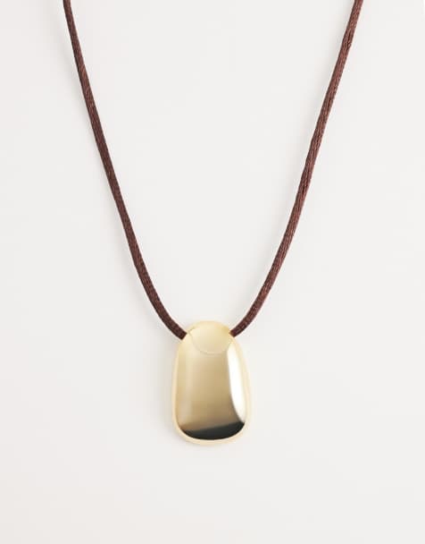 Orelia tapered metal and cord necklace in 18k gold plated - view 1