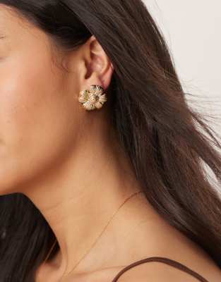 Orelia Orelia textured flower statement stud earrings in 18k gold plated