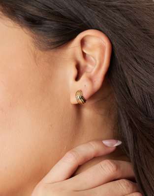 Orelia Orelia textured ridged huggie hoop earrings in 18k gold plated