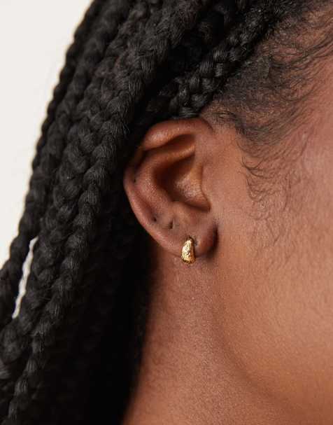 Orelia textured tapered hoop earrings in 18k gold plated - view 1